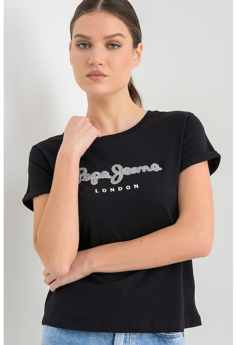 Tricou din bumbac cu broderie Nadda - Alb/Negru