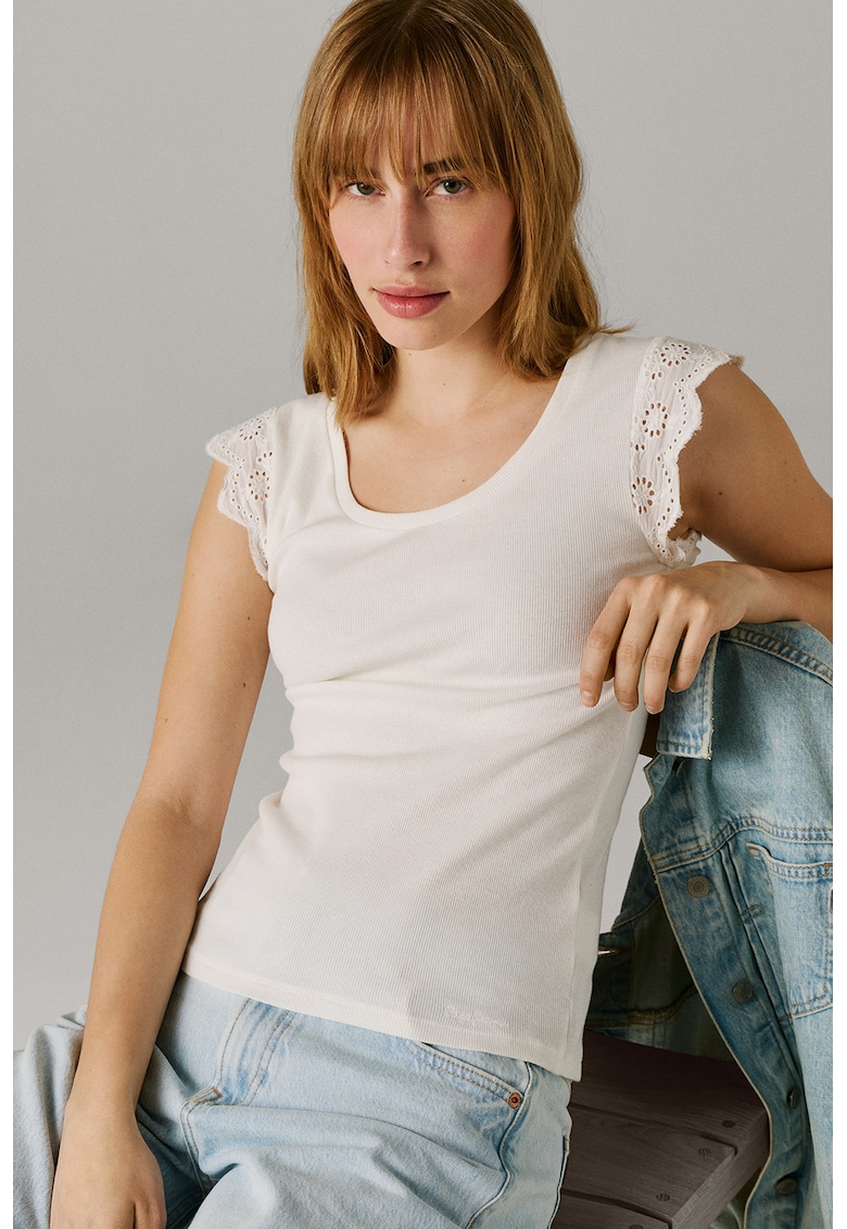 Top din amestec de bumbac Mireya - Alb