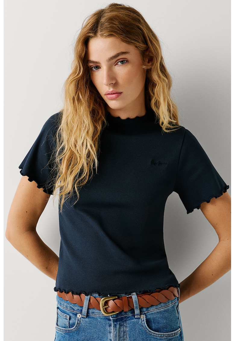 Tricou din amestec de bumbac cu logo discret - Albastru ultramarin