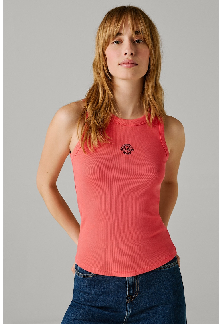 Top slim-fit cu logo brodat discret Phoenix - Coral