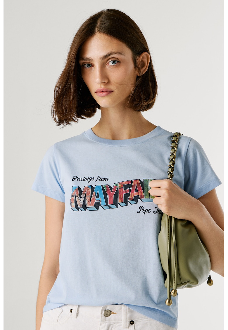 Tricou din bumbac cu imprimeu Nela - Albastru azur