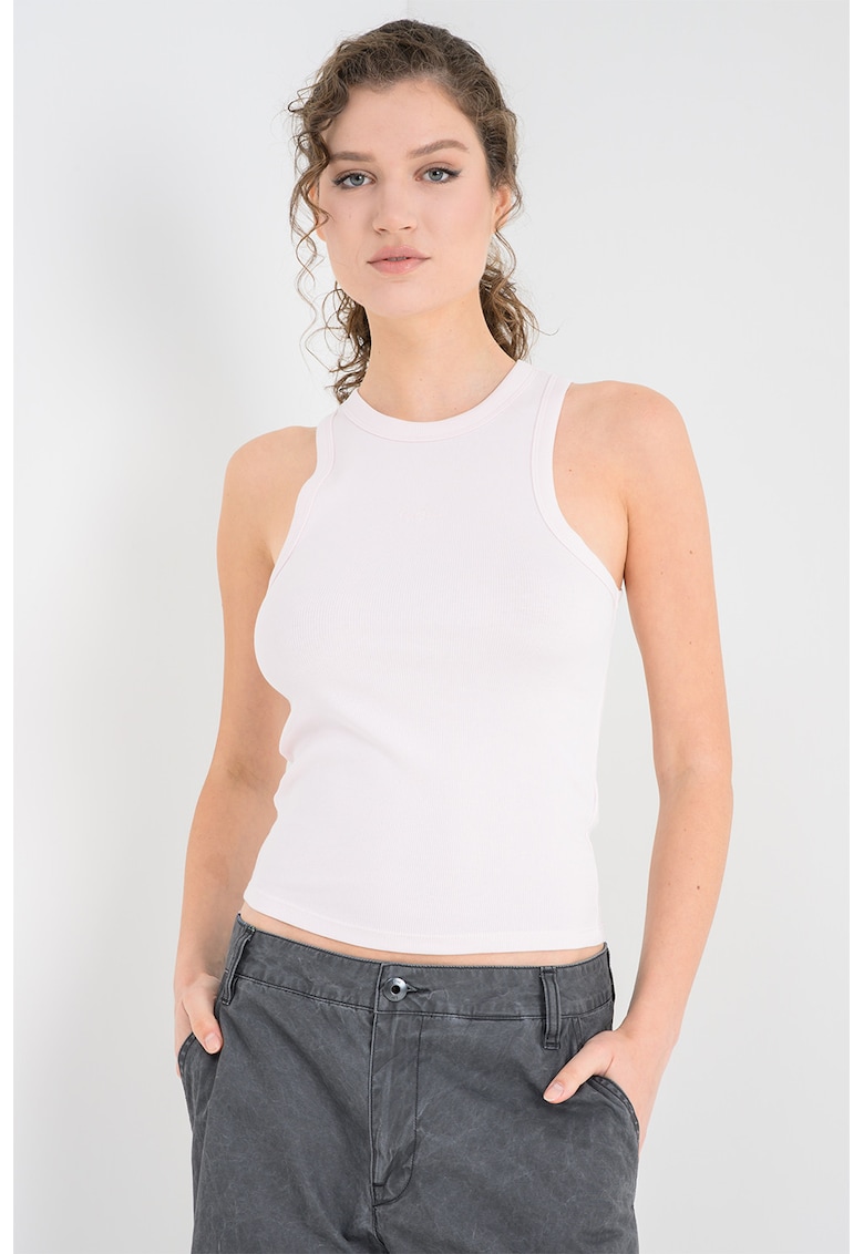 Top cambrat cu logo brodat Marian - Roz pal