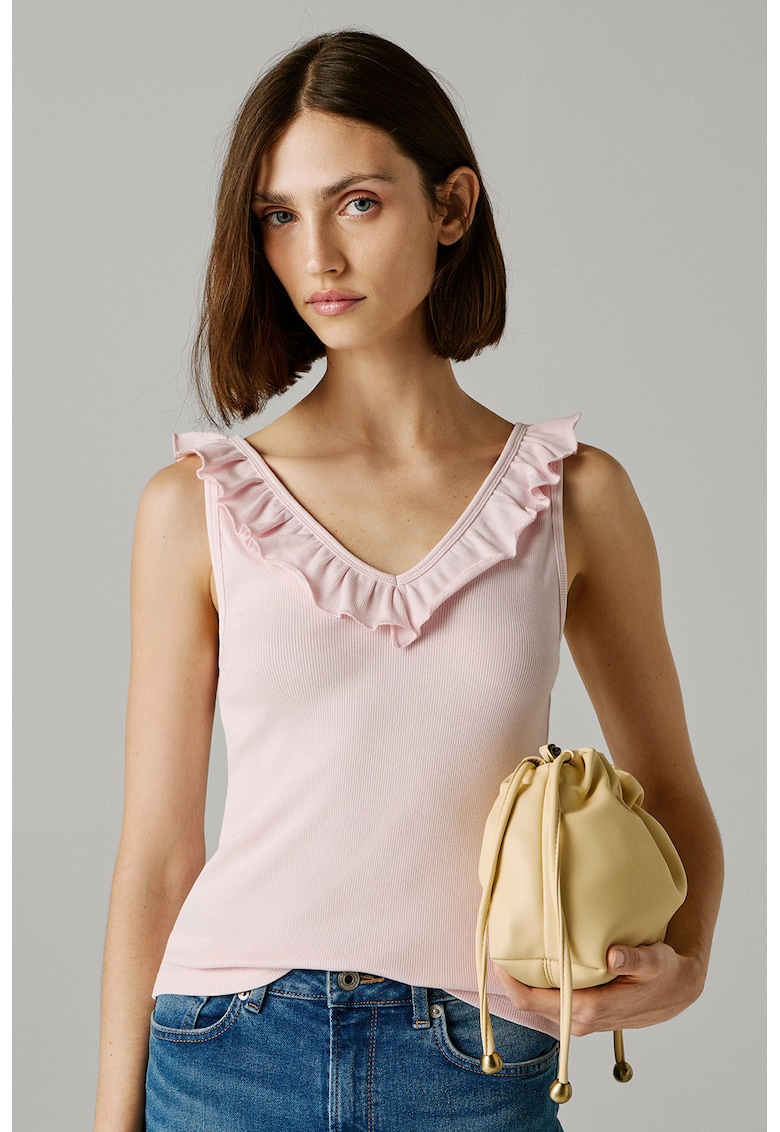 Top slim fit cu volane - Roz pal