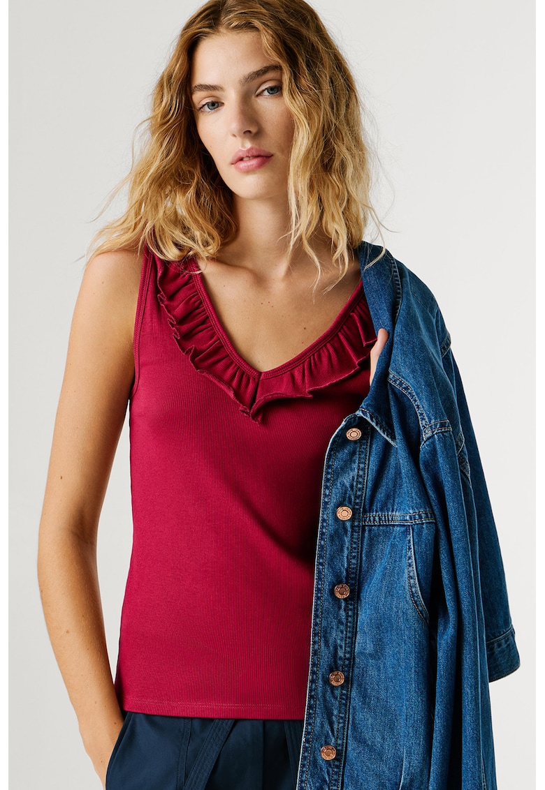 Top slim fit cu volane - Rosu inchis