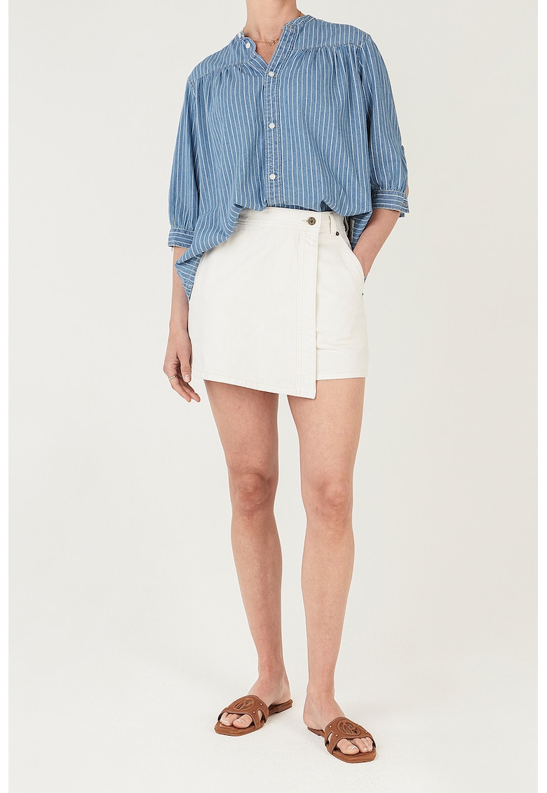 Fusta-pantalon scurta din denim cu talie medie - Alb murdar