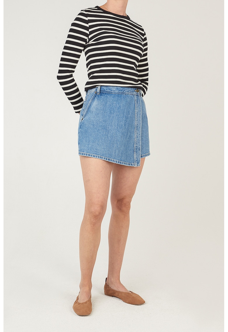 Fusta-pantalon scurta din denim cu talie medie - Albastru