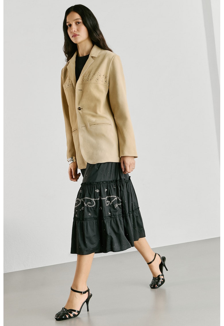 Fusta evazata din amestec de modal Emilia - Negru