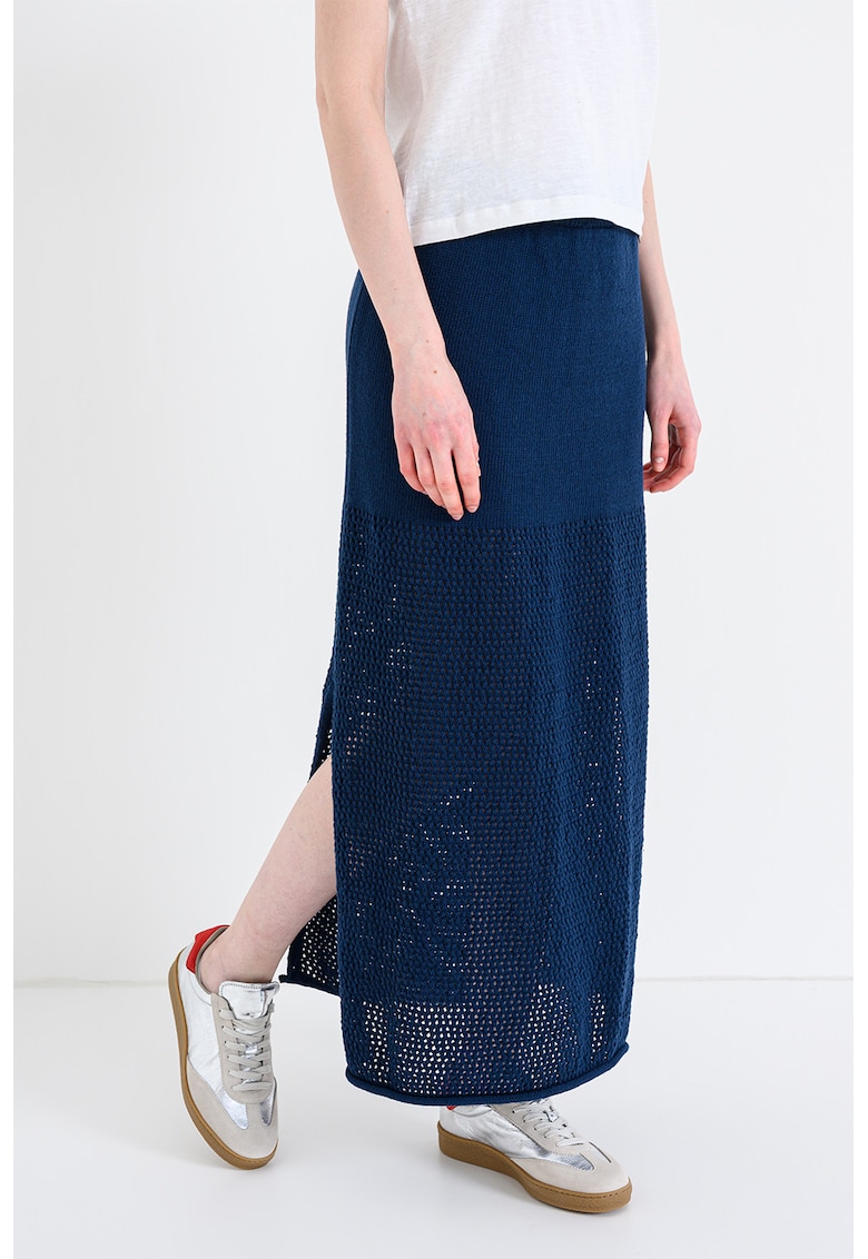 Fusta tricotata cu slit lateral - Bleumarin