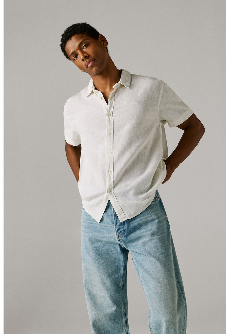 Camasa din amestec de in cu maneci scurte - Alb