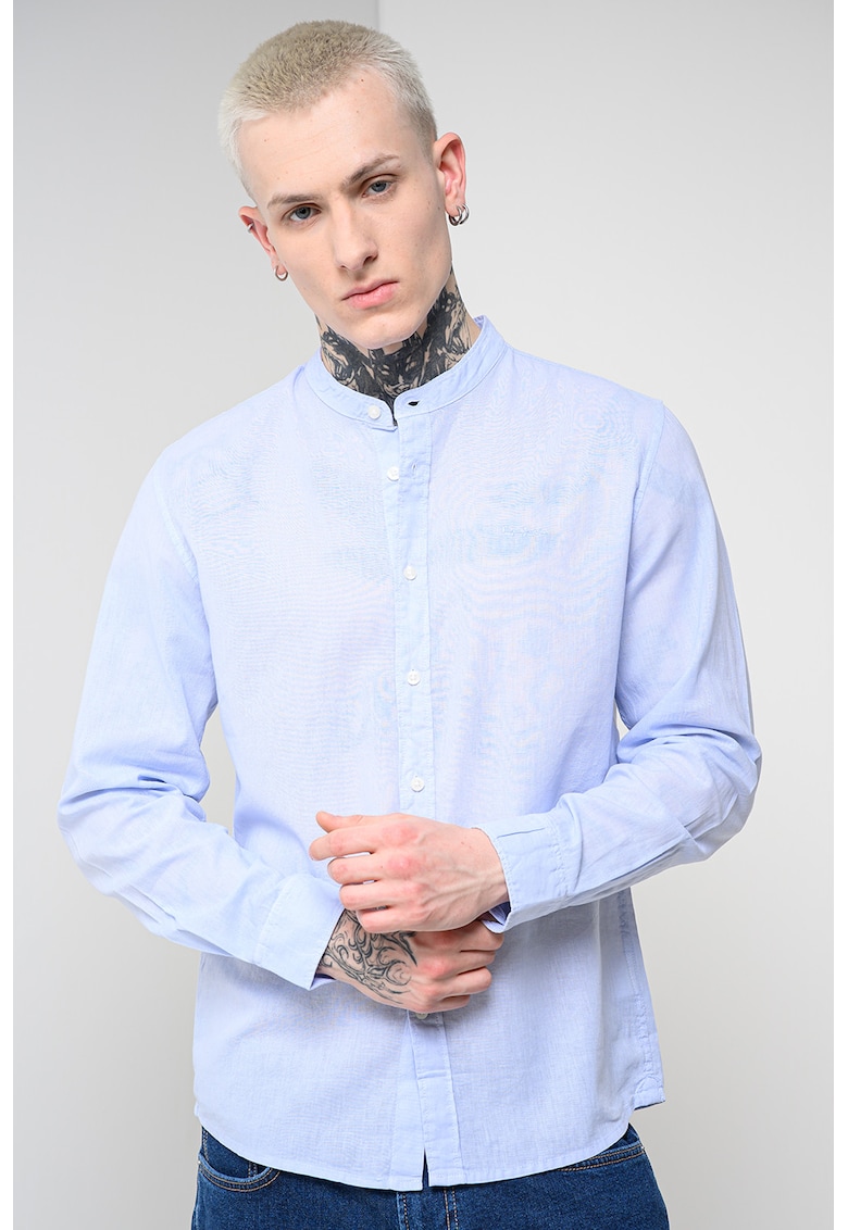 Camasa din amestecde in cu guler Mao Phoenix - Albastru pastel