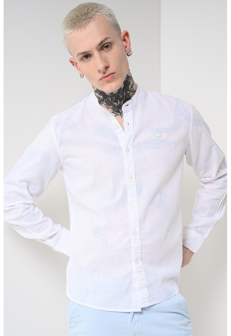 Camasa din amestecde in cu guler Mao Phoenix - Alb optic