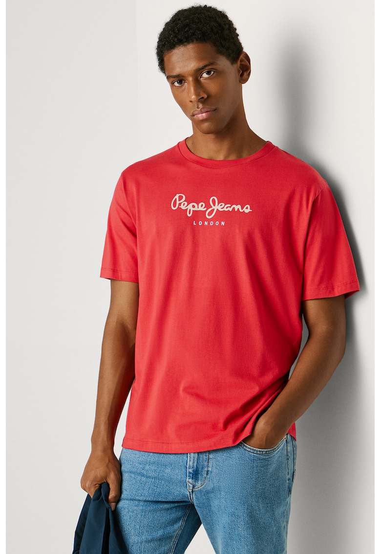 Tricou din bumbac cu imprimeu logo Eggo - Alb/Rosu corai