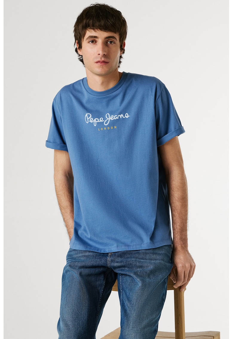 Tricou din bumbac cu imprimeu logo Eggo - Alb/Albastru cobalt