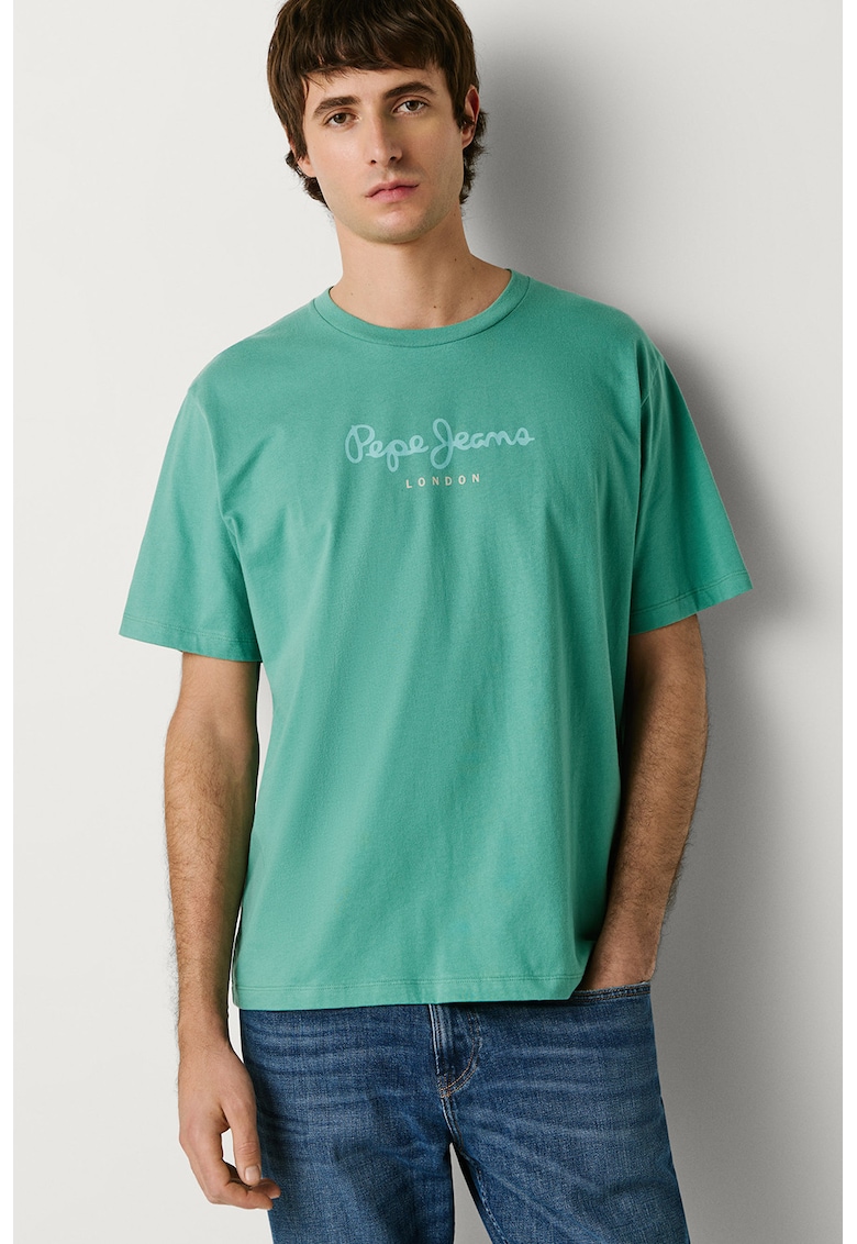 Tricou din bumbac cu imprimeu logo Eggo - Turcoaz/Verde deschis