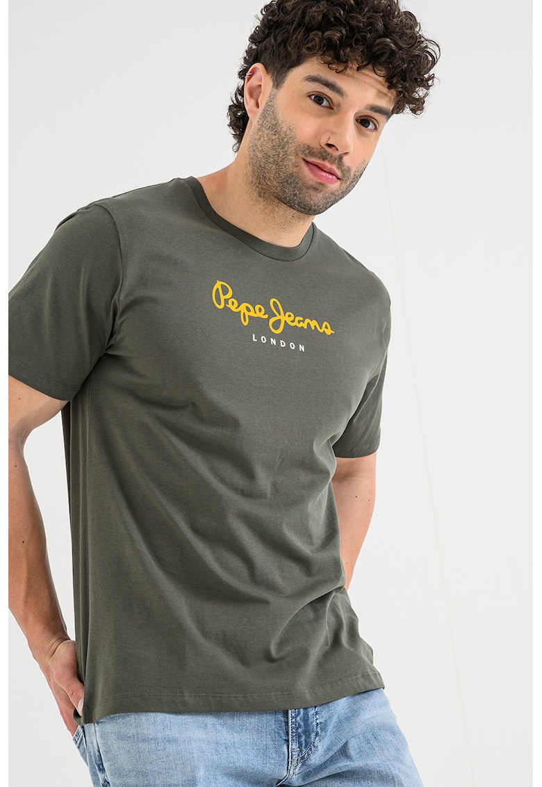 Tricou din bumbac cu imprimeu logo Eggo - Verde inchis/Galben inchis