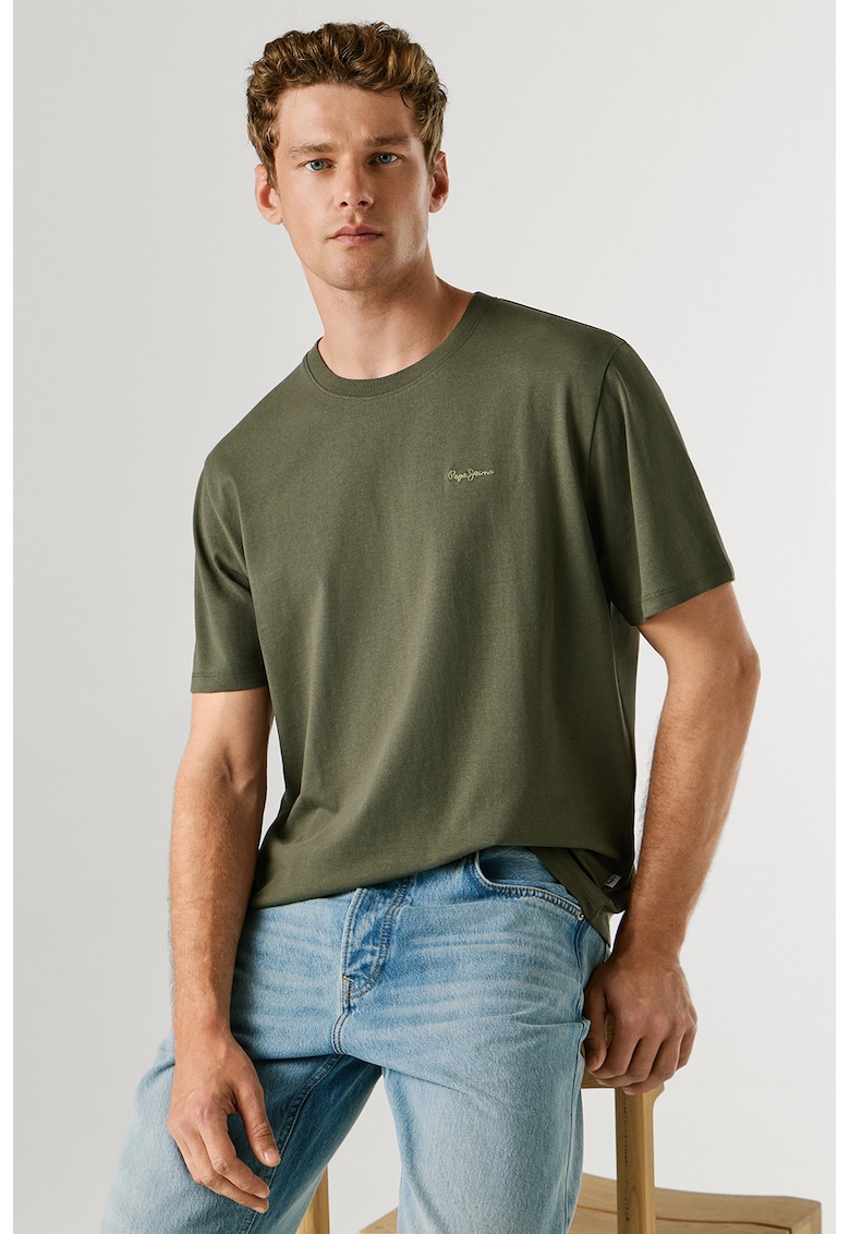 Tricou din bumbac cu logo brodat discret Connor - Verde masliniu inchis