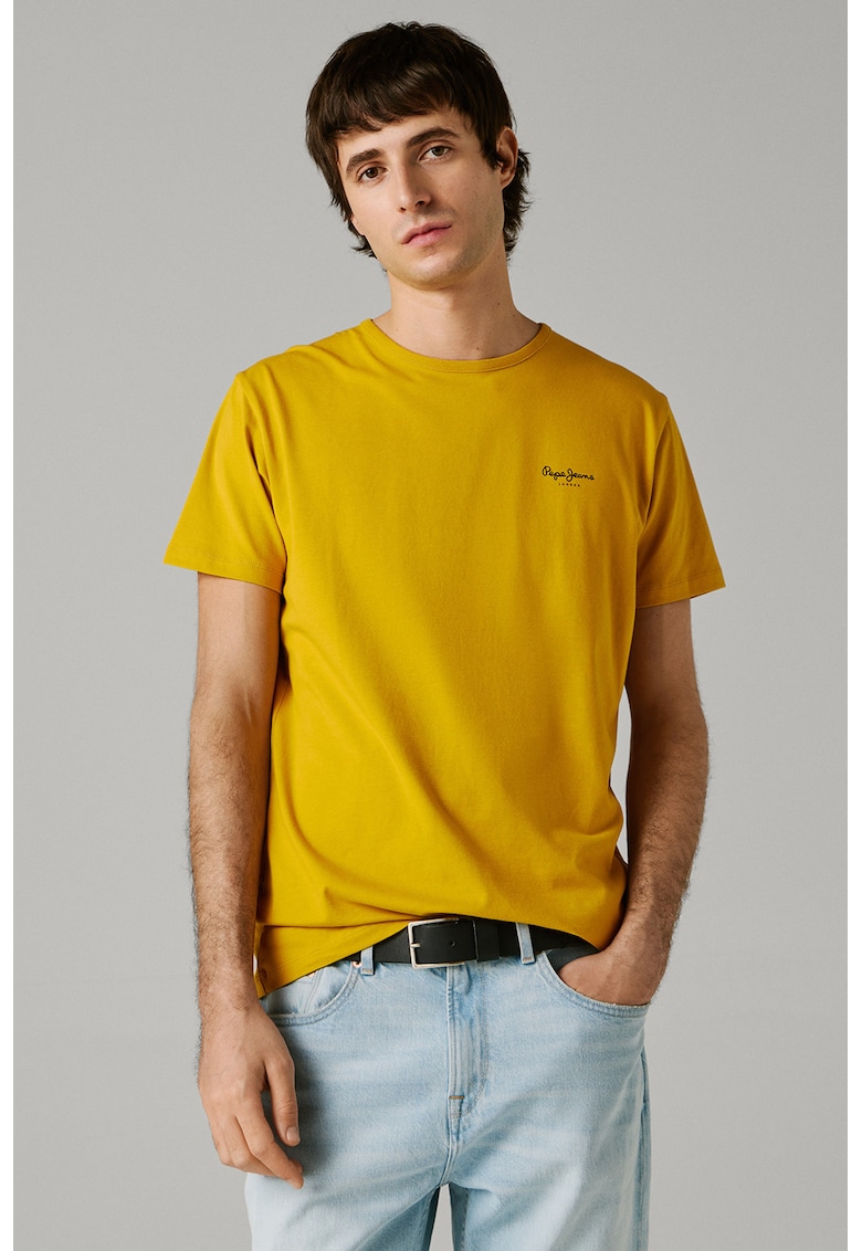 Tricou din amestec de bumbac cu logo - Galben miere