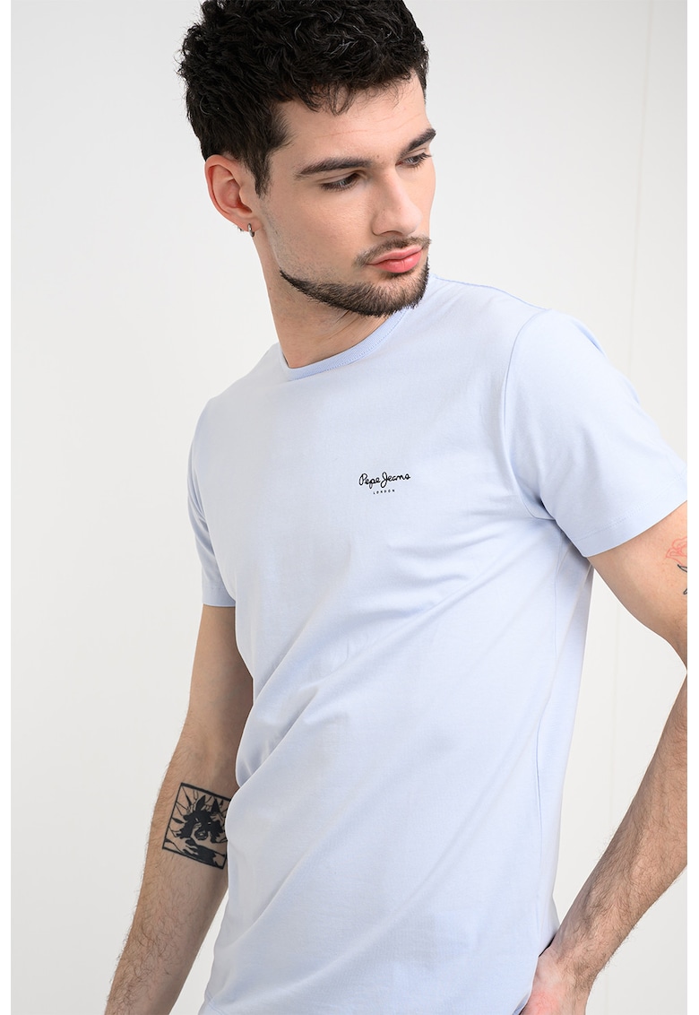 Tricou din amestec de bumbac cu logo - Albastru glaciar