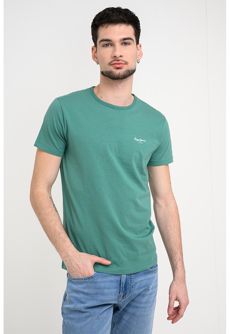 Tricou din amestec de bumbac cu logo - Verde
