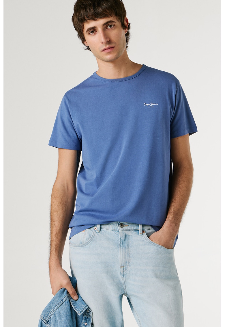 Tricou din amestec de bumbac cu logo - Albastru safir