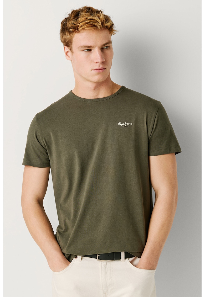 Tricou din amestec de bumbac cu logo - Kaki inchis