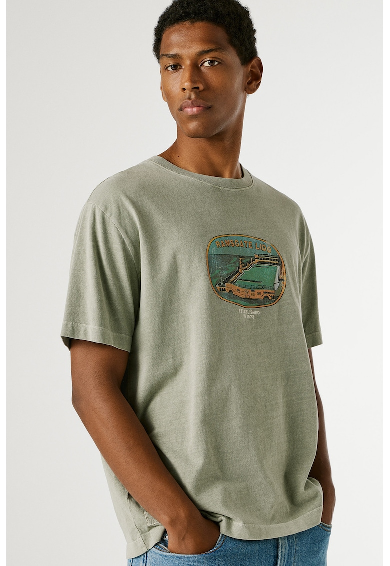 Tricou din bumbac cu decolteu la baza gatului Shaye - Portocaliu pepene/Grej