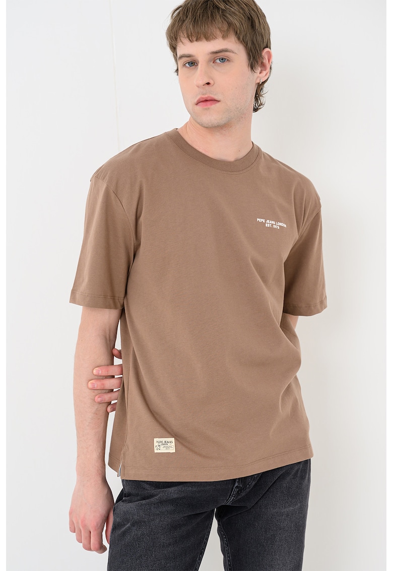 Tricou cu imprimeu pe partea din spate Silver - Alb/Maro deschis