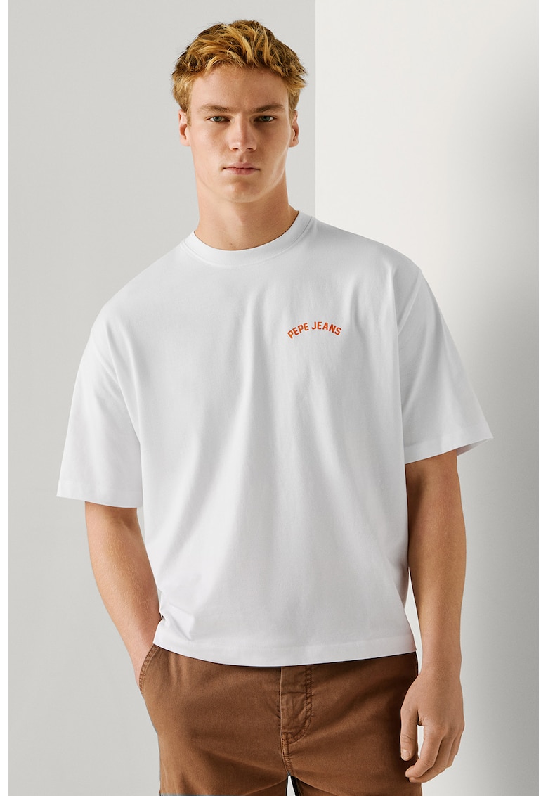 Tricou cu imprimeu pe partea din spate Gideon - Alb/Portocaliu mandarina/Verde feriga