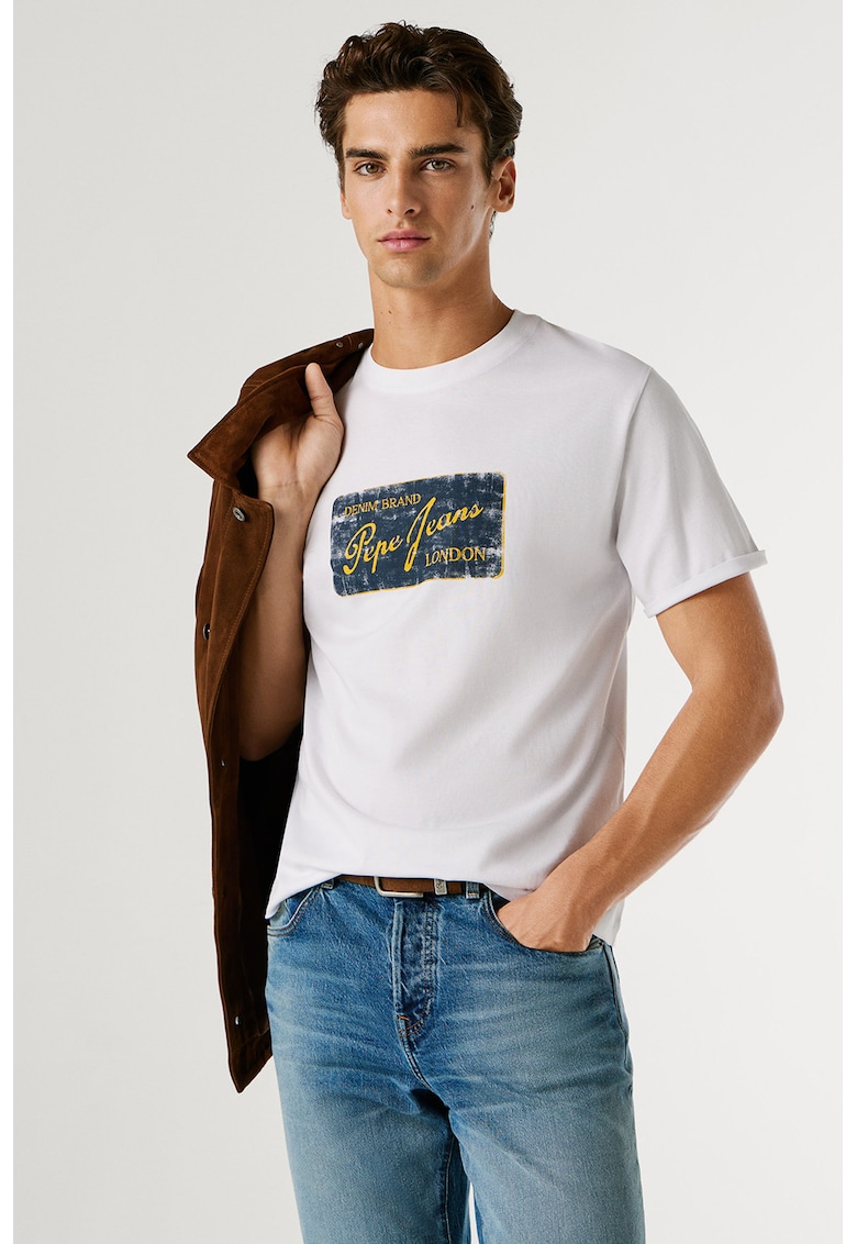Tricou cu imprimeu logo Suen - Alb/Albastru oceanic/Galben miere