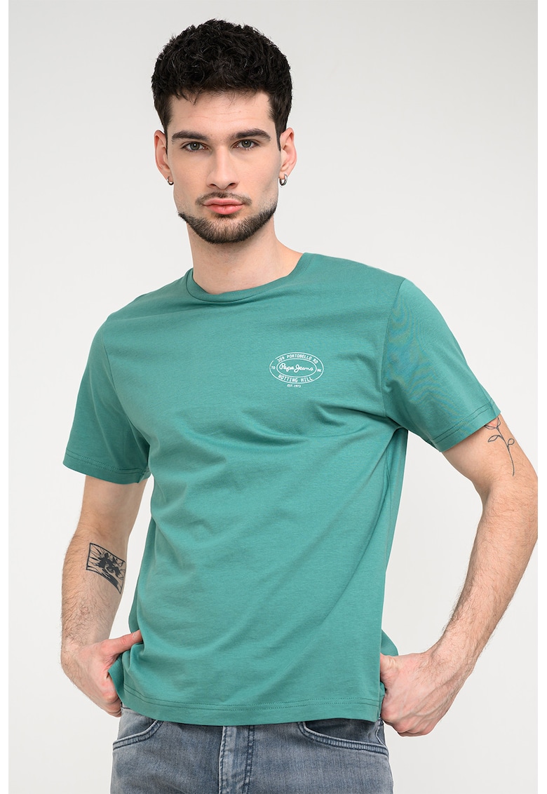 Tricou din bumbac cu imprimeu logo discret - Verde