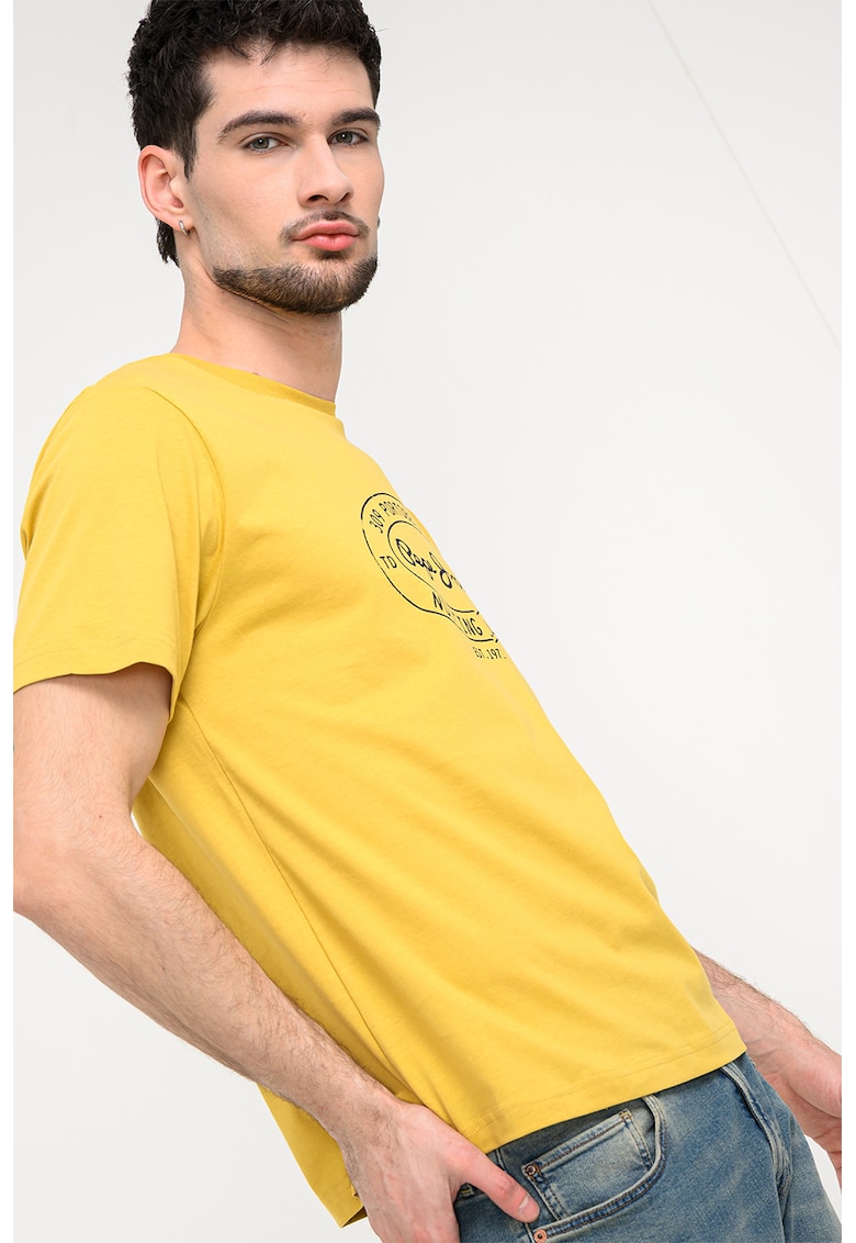 Tricou din bumbac cu imprimeu logo - Galben