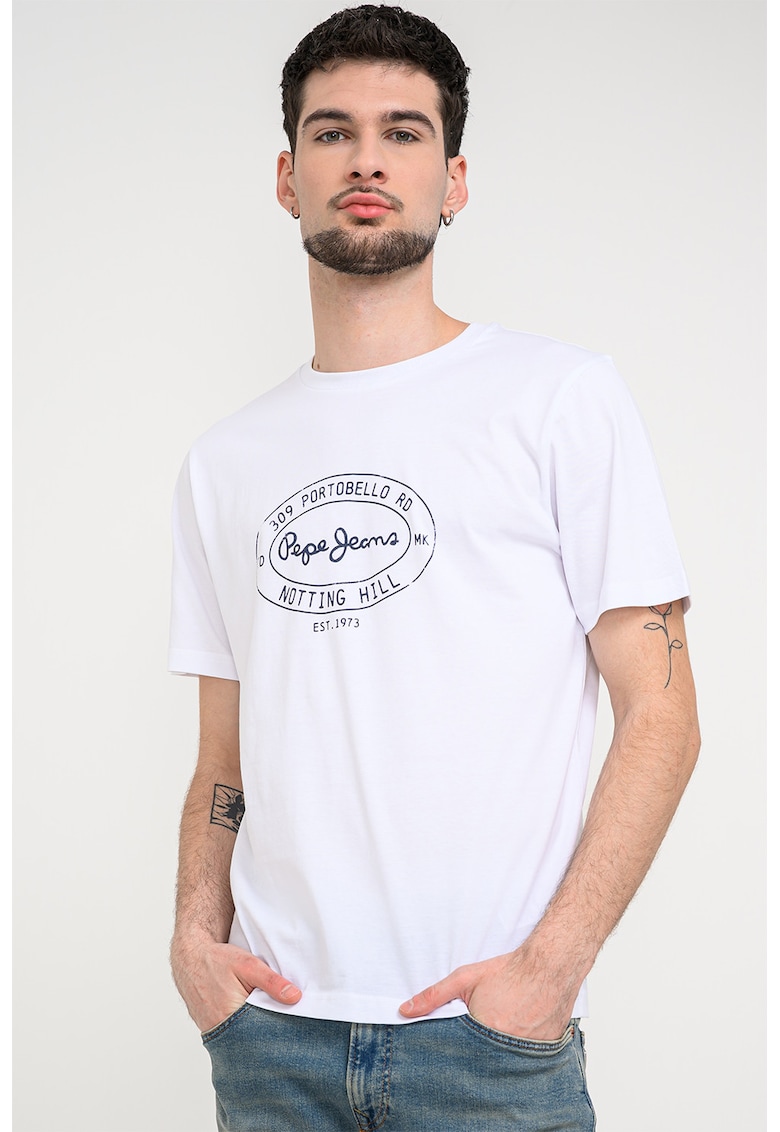 Tricou din bumbac cu imprimeu logo - Alb