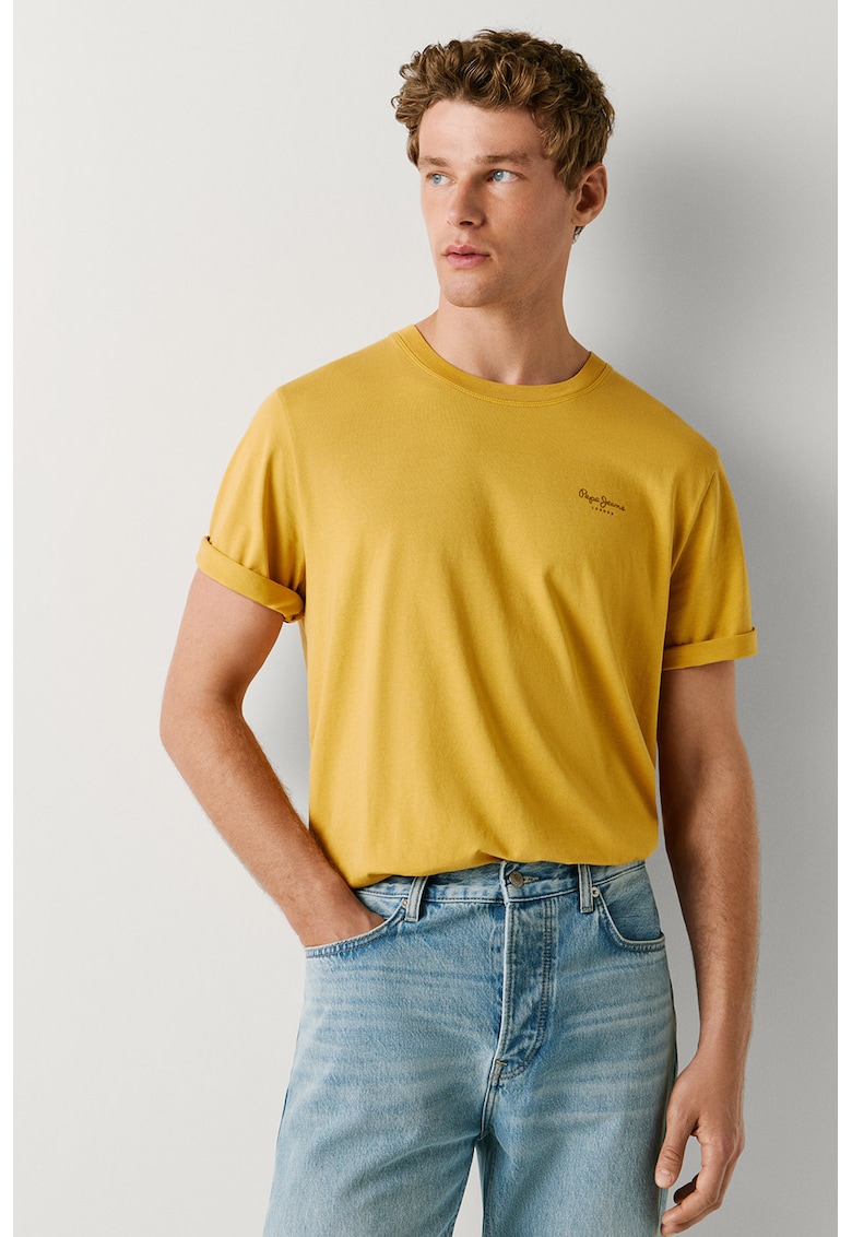 Tricou din bumbac cu logo discret Jacko - Galben sofran