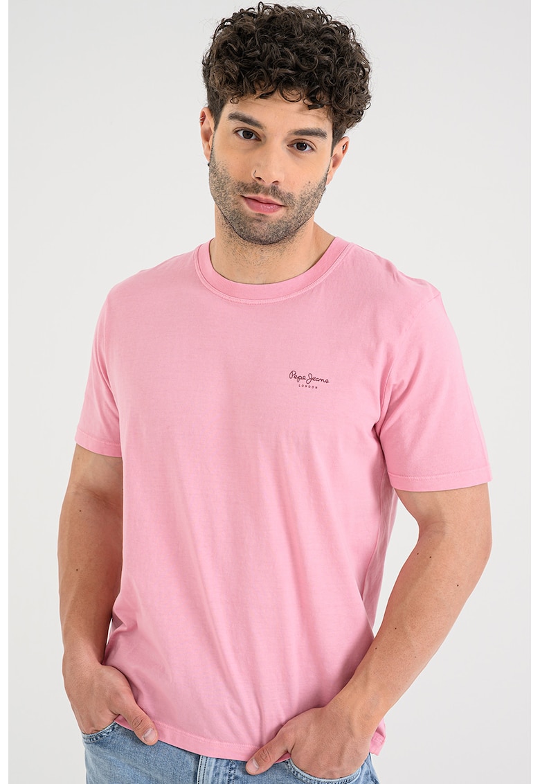 Tricou din bumbac cu logo discret Jacko - Roz prafuit