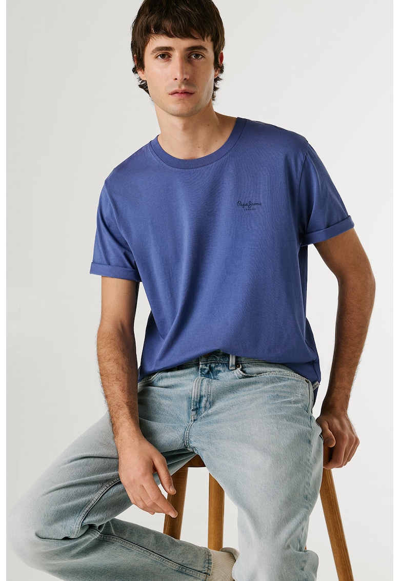 Tricou din bumbac cu logo discret Jacko - Albastru indigo