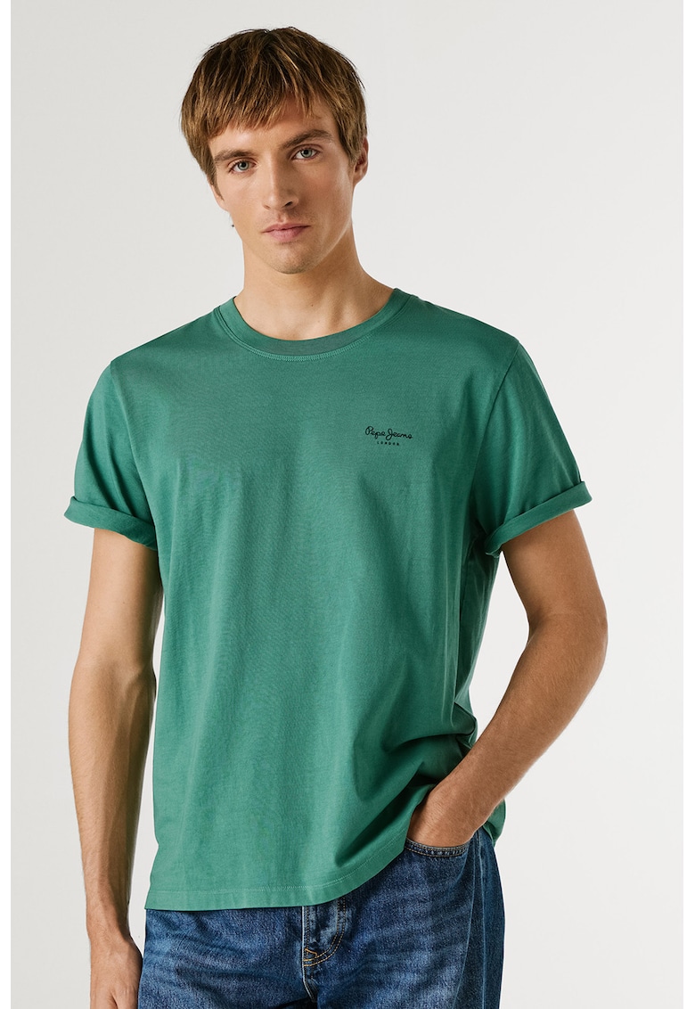 Tricou din bumbac cu logo discret Jacko - Verde smarald