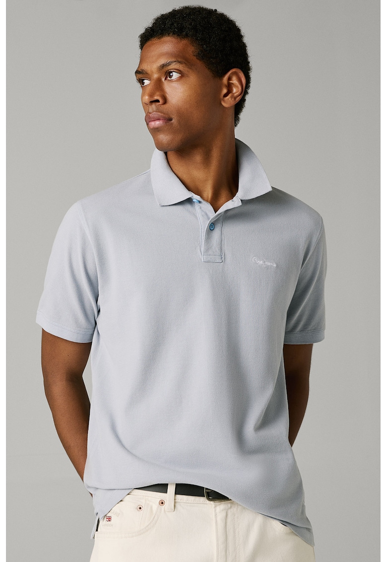 Tricou polo din bumbac cu logo Oscar - Albastru pal