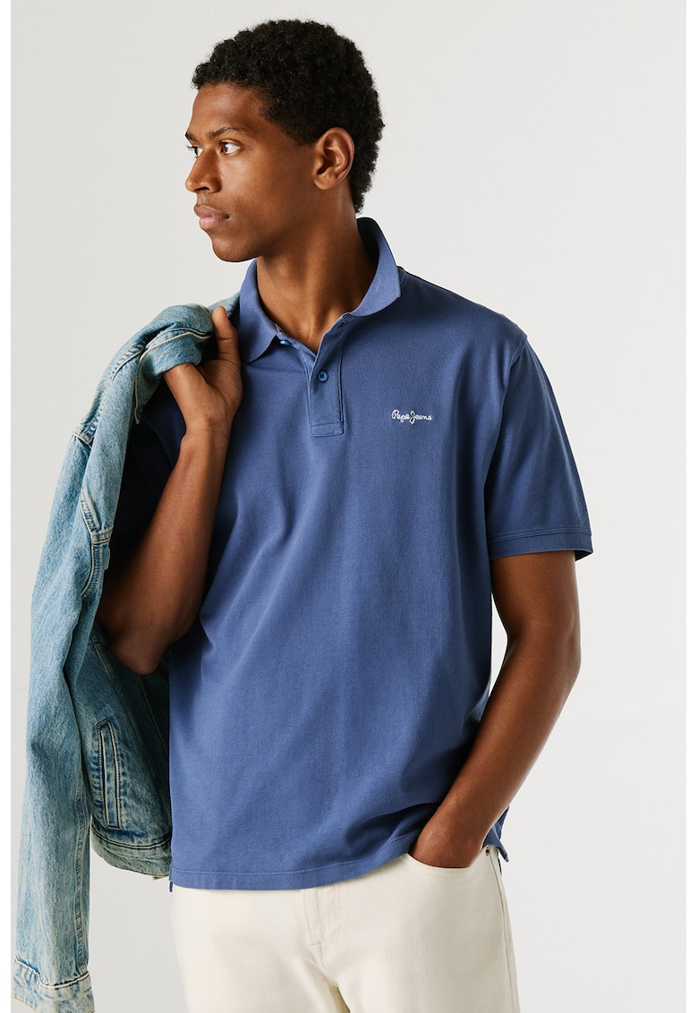 Tricou polo din bumbac cu logo Oscar - Bleumarin stins