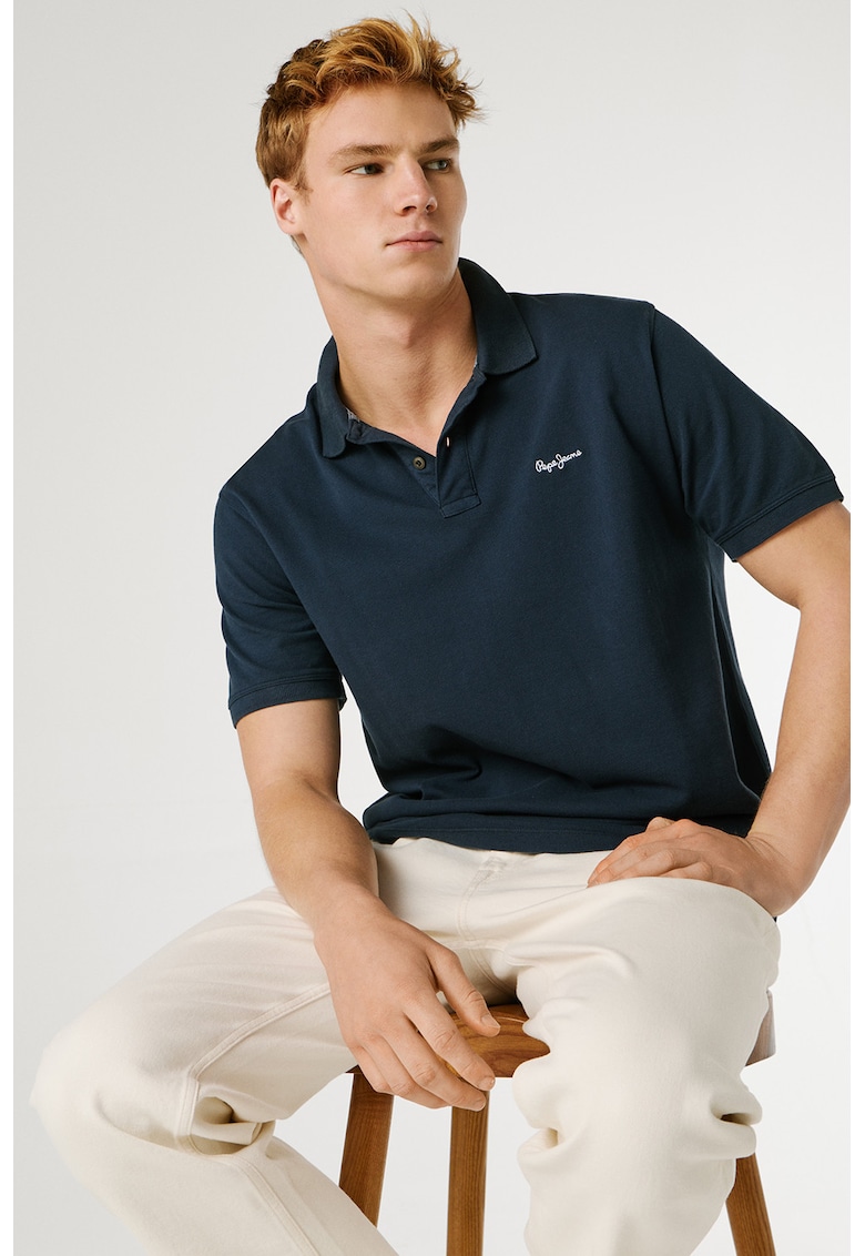 Tricou polo din bumbac cu logo Oscar - Albastru ultramarin