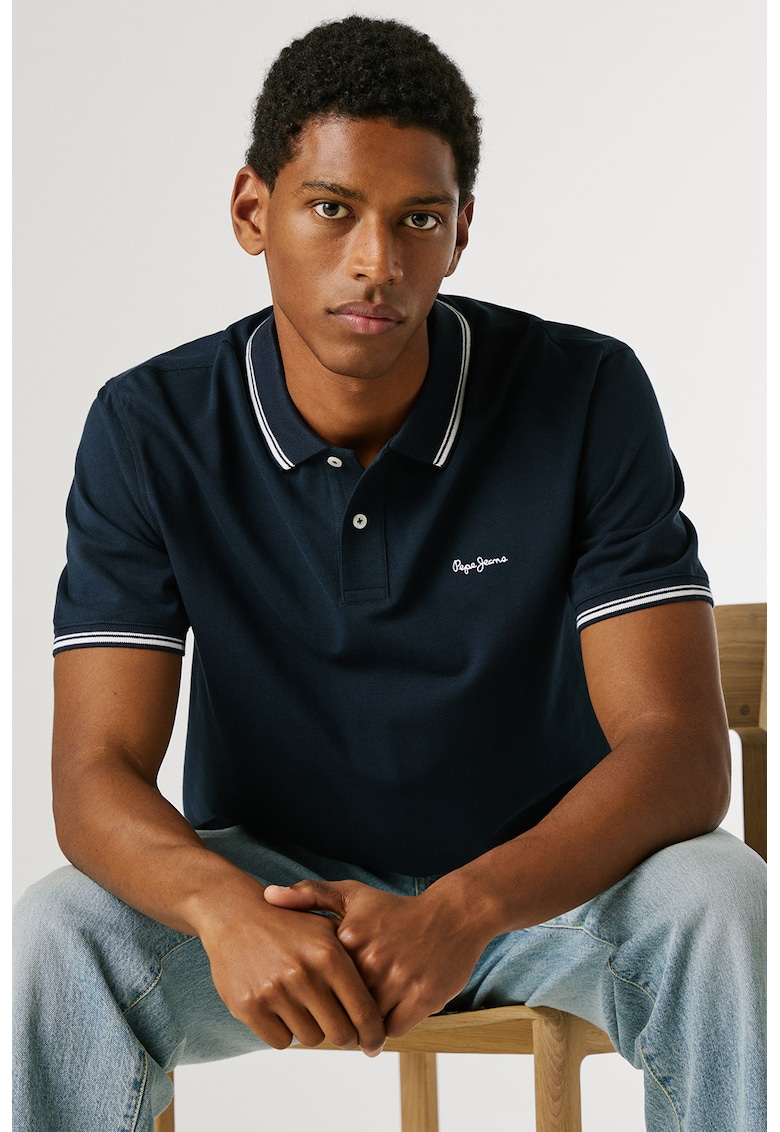 Tricou polo cu garnituri contrastante Carson - Albastru ultramarin