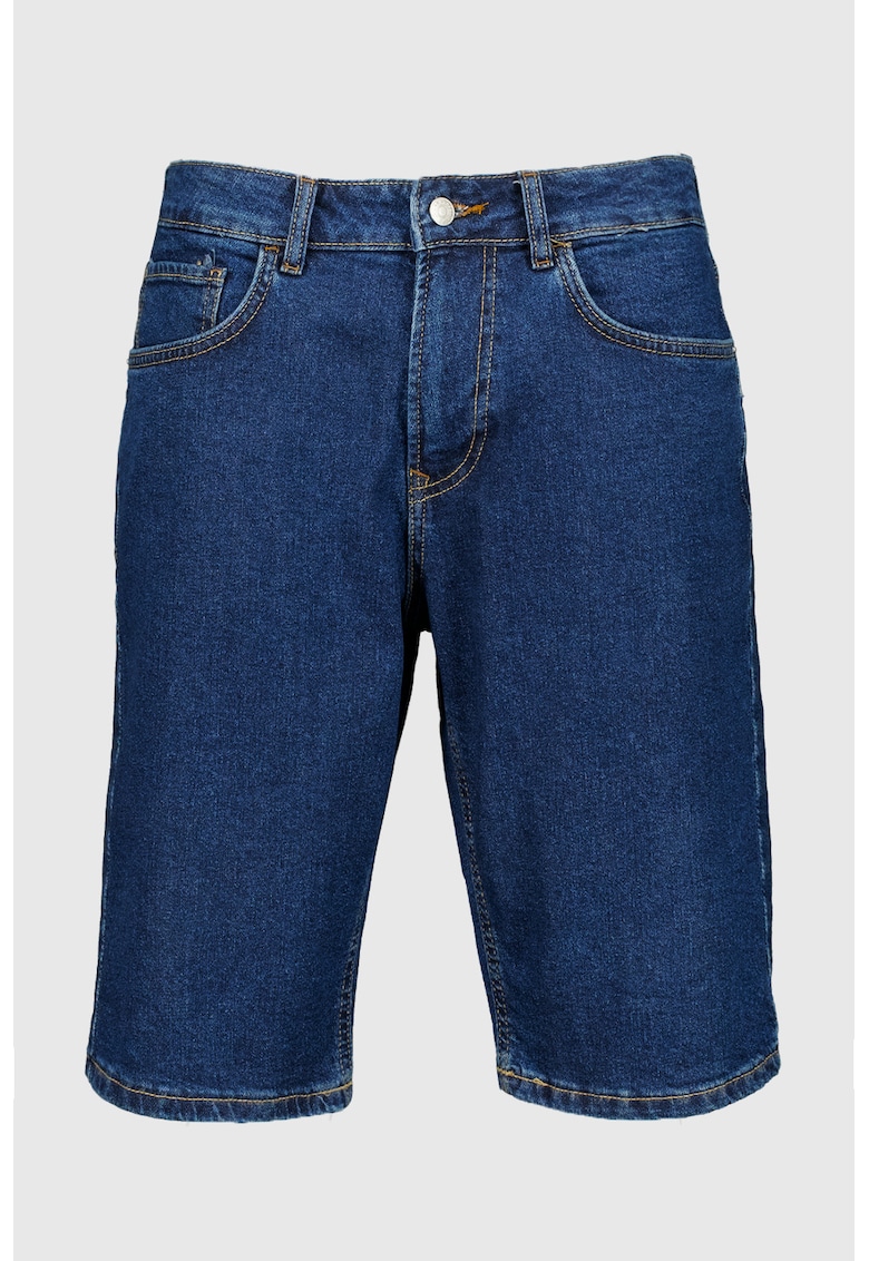 Bermude de denim cu talie medie - Albastru