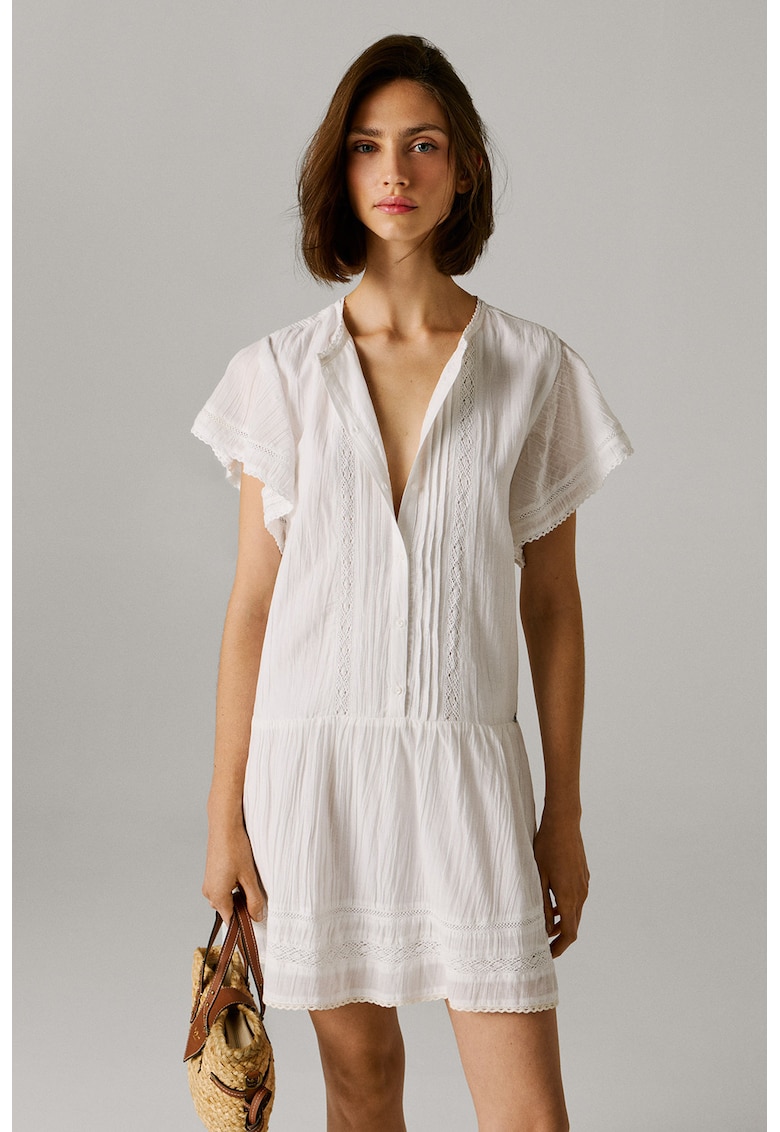Rochie scurta dreapta cu maneci fluture - Alb