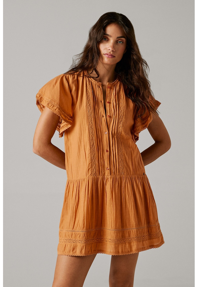 Rochie scurta dreapta cu maneci fluture - Caramel
