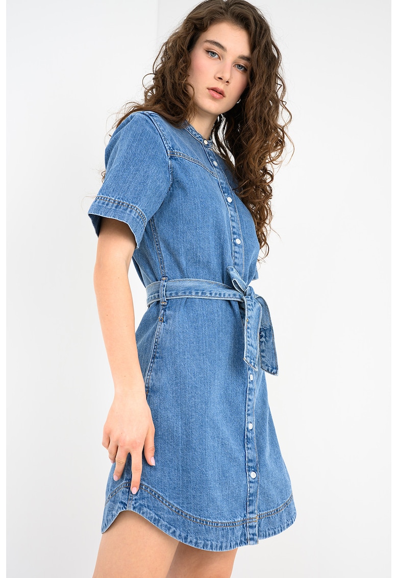 Rochie-camasa de denim cu vesta Victoria - Albastru