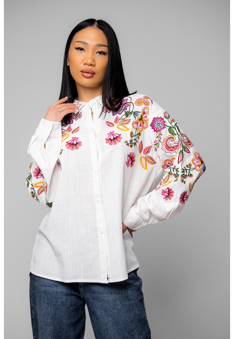 Camasa Femei cu broderie florala White 20316 - Alb optic