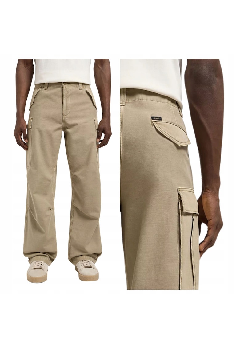 Pantaloni Barbati - Parachute Cargo Kansas - Lungi - Straight Fit - Talie Medie - 6 Buzunare - Cu Nasturi - Bumbac - W31-L34 US - Bej