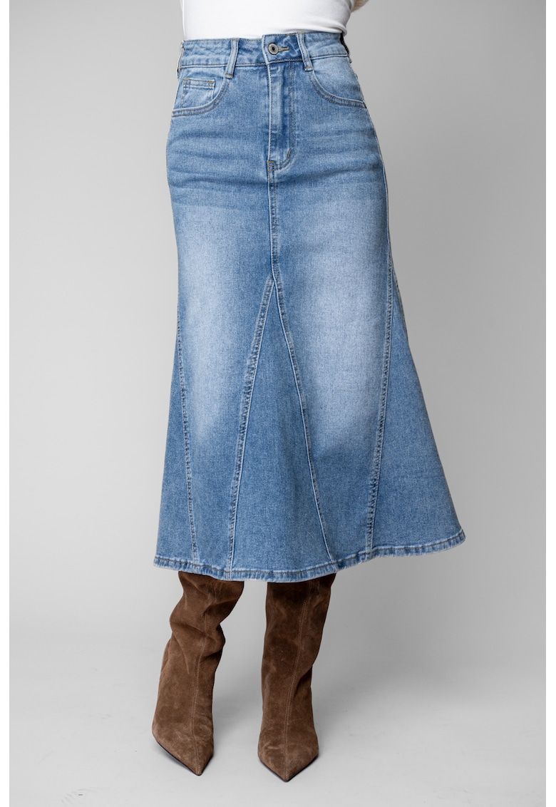 Fusta Midi elastica din denim Blue 20306 - Negru