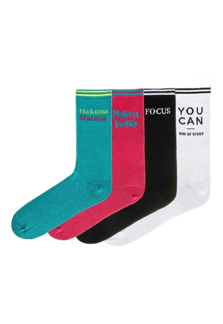 Sosete lungi cu text print set 4 perechi