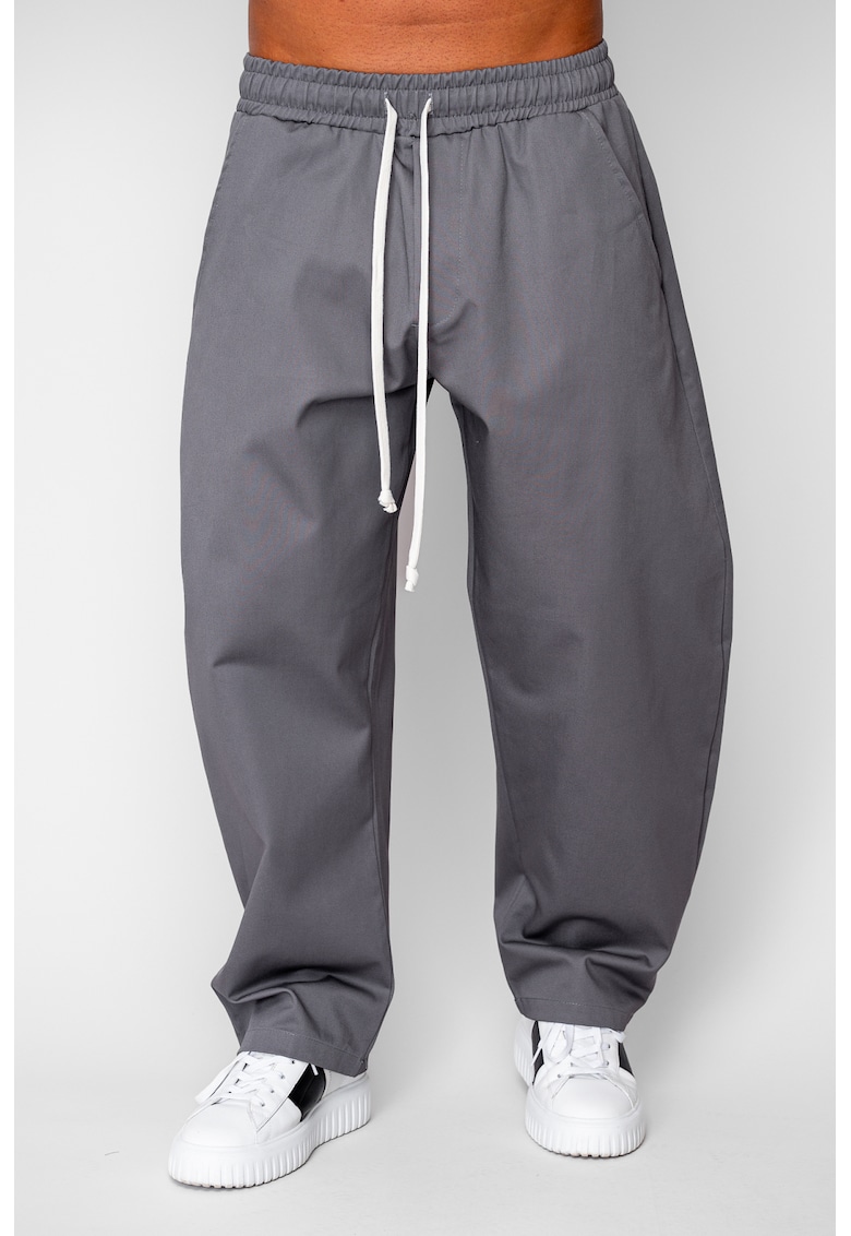 Pantaloni lungi drepti Oversized cu snur din 100% Bumbac - Premium Edition Grey Anthracite 20286