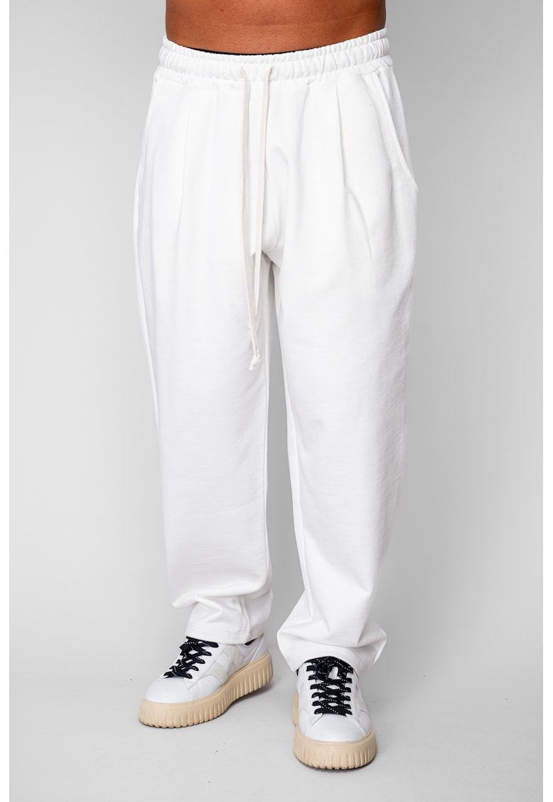 Pantaloni lung drept Oversized din 100% Bumbac - 400gr/mp Premium Edition Off White 20161 - Alb